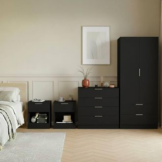 Home Discount Vida Designs Trega 4Pc Bedroom Set (Bedside x2, 4Dr Chest & Wardrobe) in Black