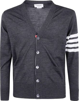 Thom Browne Classic V Neck Cardigan In Fine Merino Wool With 4 Bar Str