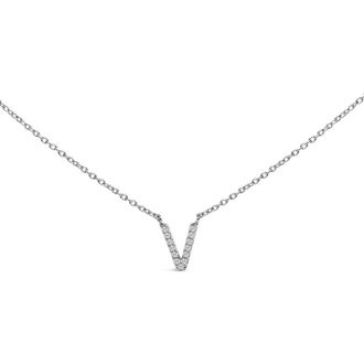 House of Brilliance 10K White Gold Diamond Accent A-Z Block Initial Pendant Necklace in White Gold | V at Nordstrom