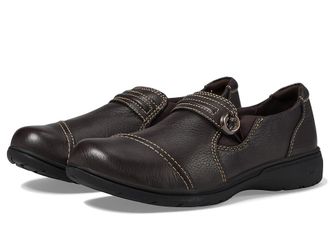 Clarks Carleigh Pearl Womens Flat Shoes Dark Brown : 9.5 B - Medium, Leather/Nubuck