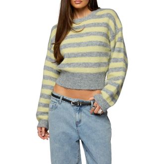 Edikted Penelope Stripe Crop Sweater in Gray-And-Yellow at Nordstrom, Size X-Small