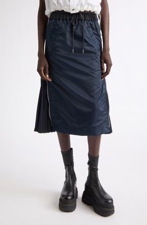 sacai Nylon Twill Midi Skirt in Navy at Nordstrom, Size 0