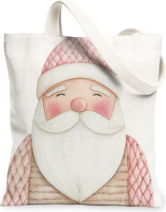 Generic Christmas Santa Canvas Tote Bags, Cute Holiday Character Reusable Grocery Bags, Vintage Lightweight Washable Shoulder Strap Canvas for Travel 13x15 In
