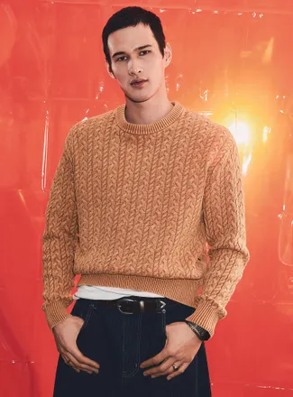Djab Mens Washed cable-knit sweater