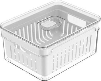 Ou Clear Stackable Fridge Organizer Bin with Drain Basket and Vented Lid, 2.3 Quart Capacity in Clear With White Drainer at Nordstrom