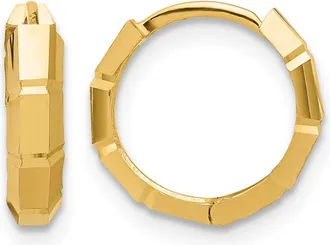 Diamond2Deal 14K Yellow Gold Polished and Diamond-cut Huggie Hoop Earrings