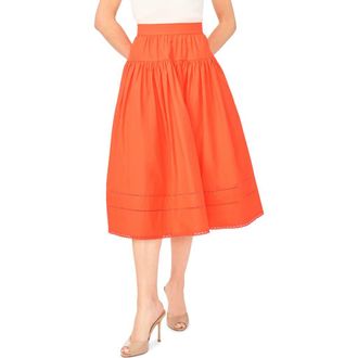 Ted Baker Erin Tiered Cotton Midi Skirt in Fire Orange at Nordstrom, Size 12