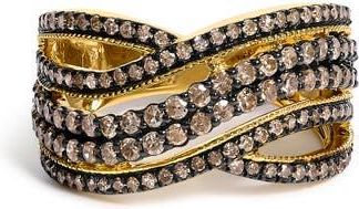 House of Brilliance 10K Yellow Gold Plated.925 Sterling Silver 1.0 ctw Champagne Diamond Highway Ring in Yellow Gold Over Silver at Nordstrom, Size 7