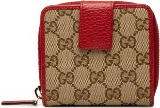 Gucci Beige Red Color Canvas Leather Wallet (Bi-Fold) (Pre-Owned)