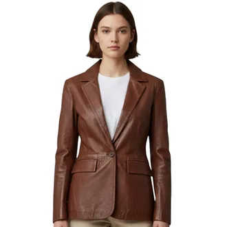 Infinity Leather Dames beige Italiaanse leren blazerjas - Chongqing