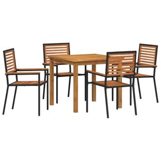 Berkfield Home 5 Piece Garden Dining Set Black Poly Rattan Acacia