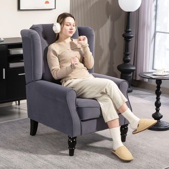 HOMCOM Accent Armchair Home Furniture Retro Tufted Club Fabric Charcoal Grey in Dark Grey