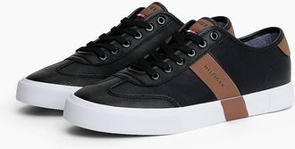Tommy Hilfiger Mens Pebbled Low-Top Sneaker - Black/Cognac - US 8.5 / EU 41.5