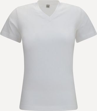 Toteme T-shirt in jersey di cotone con scollo a V Woman M