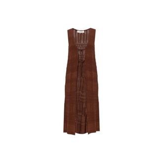 Akep Vests, female, Brown, Size: XS Open-knit V-neck Sleeveless Long Vest