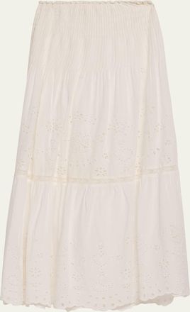 LoveShackFancy Mallow Embroidered Cotton Midi Skirt