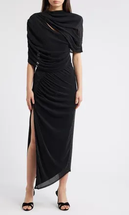 Black Halo Vionna Metallic Cutout Asymmetric Cocktail Dress in Glistening Black at Nordstrom, Size 14