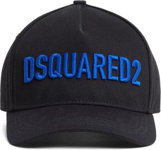 Dsquared2 Geborduurde Logo Katoenen Petten met Gesp - Heren - Petten - Zwart - ONE Size - Katoen - Accessoires