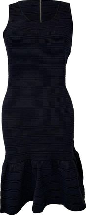 Sandro Sandro Scoop Neck Ribbed Mini Dress in Navy Blue Cotton
