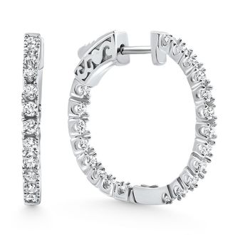 Pompeii3 1.75 ct Lab Grown Diamond Hoops Inside Outside 1 1/3 14K White Gold Vault Lock