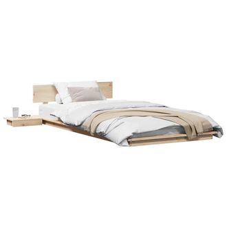 Berkfield Home Soft Floor Bed Frame with Bedside Tables 90x200cm Solid Wood in Beige | Size: 90x200 cm