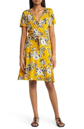 Loveappella Floral Faux Wrap Knit Dress in Sunflower at Nordstrom, Size X-Small