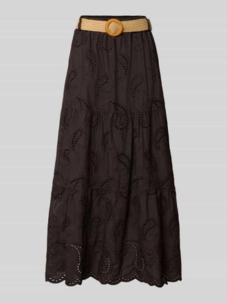 Zabaione Midirock mit Lochstickerei und G&uuml;rtel Modell Mi44mii in Hellbraun, Gr&ouml;&szlig;e XXL