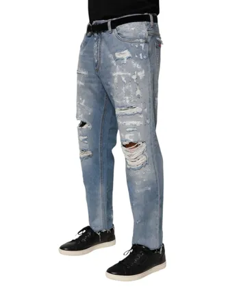 Dolce & Gabbana Distressed Cotton Denim Jeans - Blue