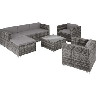 TecTake Conjunto de rat&aacute;n con 2 sillones, gris
