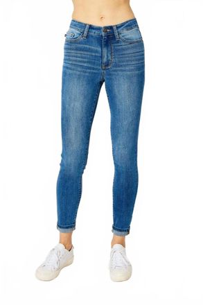 Judy Blue High Waist Cuffed Hem Skinny Jeans In Medium Blue