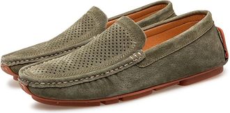 Generic Mens Mens Loafers Shoe Genuine Leather Suede Vamp Stitching Details Round Toe Perforated Option Anti-Slip Flexible Flat Heel Lightweight Party(Dark Gr