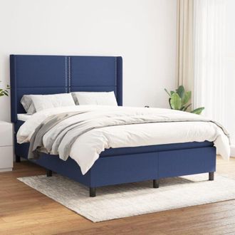 vidaXL Cama Box Spring Con Colch&oacute;n Tela Azul 140x200 Cm Vidaxl