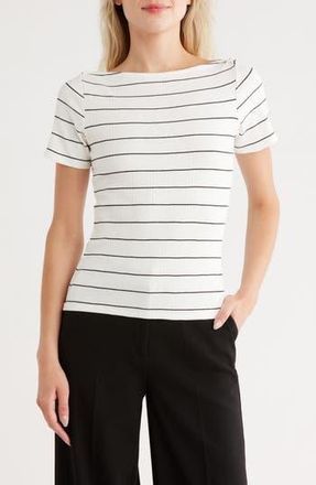 Cyrus Stripe Boat Neck Short Sleeve Top in Bone/Black at Nordstrom Rack, Size X-Large