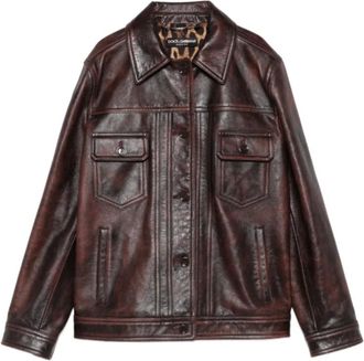 Dolce & Gabbana Jacket met klepzakken - Dames - Zomerjassen - Bruin - L - Leer - Jassen
