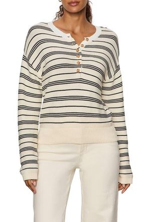 Sanctuary Stripe Cotton Henley Sweater in Collagen White/Black Stripe at Nordstrom, Size X-Large