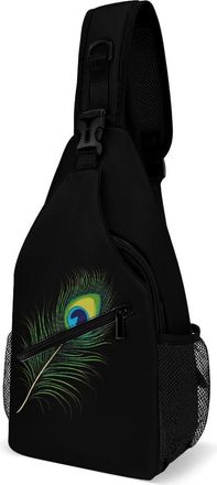Generic Peacock Feather Mens Shoulder Bags Sling Crossbody Backpack Travel Hiking Chest Bag with Small Side 38x20cm