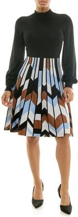 Nina Leonard Mock Neck Long Sleeve Sweater Dress in Black Multi at Nordstrom Rack, Size X-Large