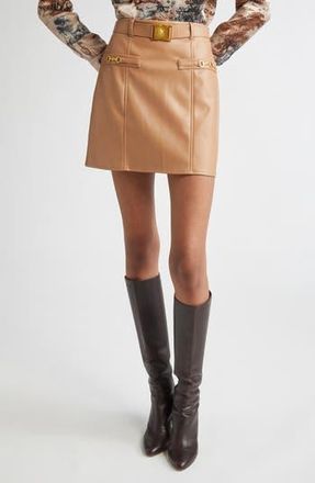 L'agence Yvette Belted Faux Leather Miniskirt in Soft Cognac at Nordstrom Rack, Size 12