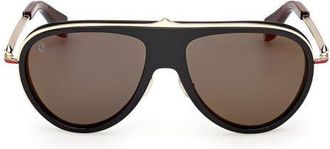 Christian Louboutin Greggo 61mm Pilot Sunglasses in Black/Pale Gold/Red Temple at Nordstrom