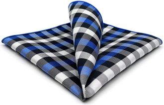 Shlax & Wing SHLAX&WING Checks Blue White Black Mens Pocket Square Handkerchief for Men Suits