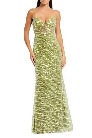 Mac Duggal Embellished Mesh Sleeveless Bustier Gown in Apple Green at Nordstrom, Size 10