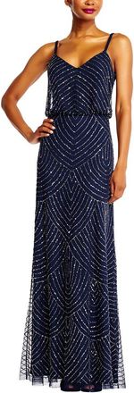 Adrianna Papell Spaghetti Strap Long Beaded Blouson Gown