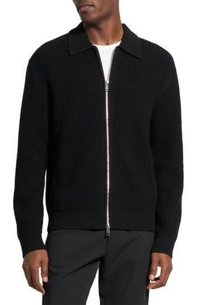 Theory Gary Waffle Knit Zip Cardigan in Black - 001 at Nordstrom Rack, Size X-Large