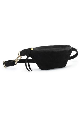 Elbsand Bauchtasche ELBSAND Umh&auml;ngetasche, Ledertasche, Damen, Gr. B/H/T: 26cm x 12cm x 7cm, schwarz, Veloursleder, unifarben, Taschen Bauchtasche, aus Leder,