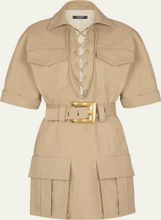 Balmain Lace Front Mini Safari Dress