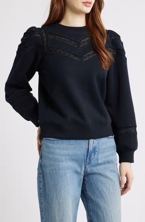 Rails Isles Lace Inset Cotton Sweatshirt in Black at Nordstrom Rack, Size Xx-Small