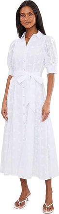 Lilly Pulitzer Larkyn Midi Shirtdress Womens Dress Resort White Monarch Embroidered Cotton Swiss Dot : 12, Viscose