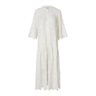 Lollys Laundry Shirt Dresses, female, Beige, XS, Elegant Midi Dress with Embroidered Details