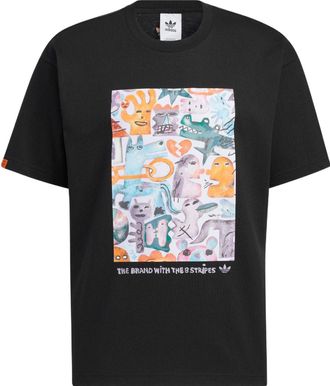 adidas Mens adidas originals SS22 Cartoon Printing Sports Round Neck Pullover Short Sleeve Black T-Shirt HR6453