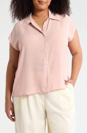 T Tahari Cap Sleeve Button-Up Shirt in Dusty Pink at Nordstrom Rack, Size 1X